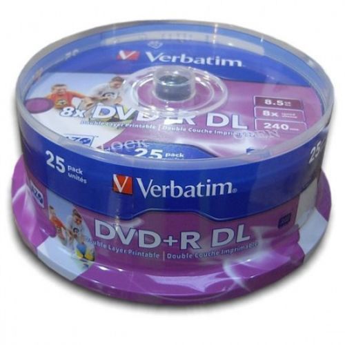 Disk Verbatim DVD+R DualLayer, 8,5GB, 8x, printable, 25cake, 43667