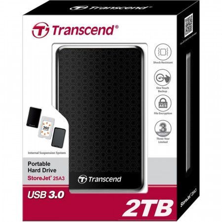 TRANSCEND 2TB StoreJet 25A3, USB 3.0, 2.5” Stylový externí odolný hard disk, černý se vzorem, TS2TSJ25A3K