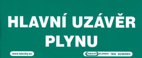 Hlavní uzávěr plynu - samolepka  210×87 mm