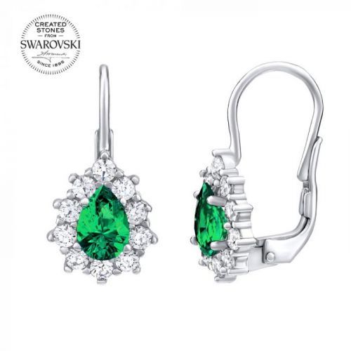 SILVEGO stříbrné náušnice se zeleným kamenem Swarovski Created Stones - SILVEGO31866G