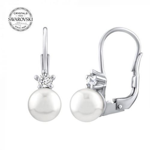 Stříbrné náušnice SILVEGO s bílou Swarovski Perlou - SILVEGO35037W