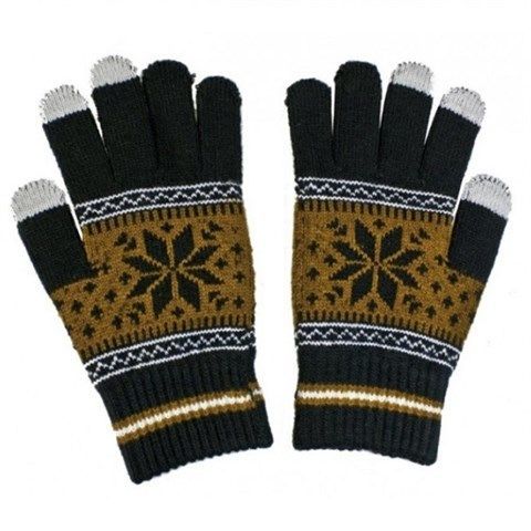 Aligator Touch Gloves Nordic pletené rukavice s motivem pro kapacitní dotykový displej černá hnědá black brown