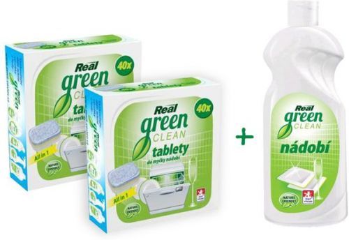 Real Green Clean Tablety Do Myčky 2x 40 Ks + Prostředek Na Nádobí 500 Ml Zdarma