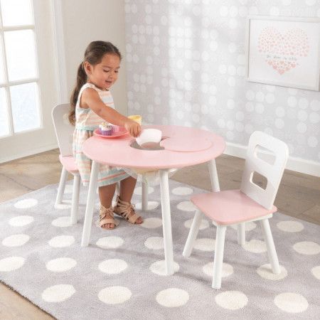 KIDKRAFT Kulatý stůl s úložným prostorem a židličkami - růžový
