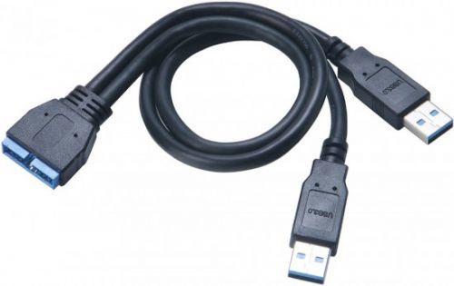 AKASA externí USB kabel USB3.0 19pin na 2x USB3.0 Typ-A / AK-CBUB12-30BK / 30cm