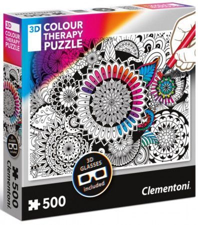 CLEMENTONI Colour Therapy puzzle Mandala 500 dílků + 3D brýle