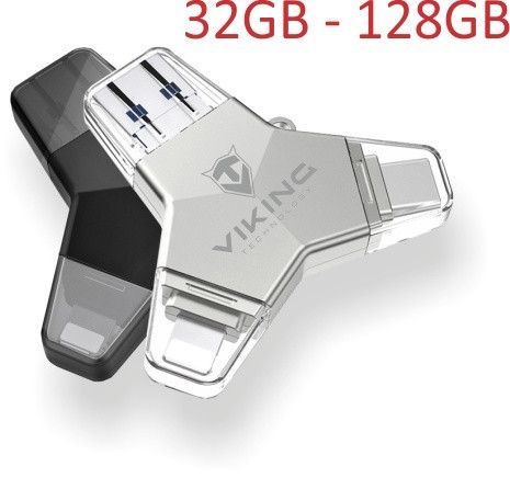 Viking USB Flash disk 3.0 4v1 s koncovkou Lightning/Micro USB/USB/USB-C, 32 GB, černá, VUFII32B