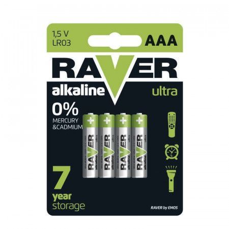 Alkalická baterie RAVER LR03 (AAA), blistr (4 ks)