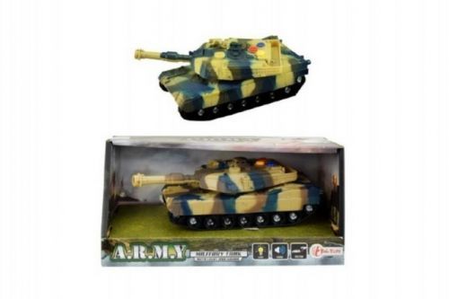 Tank plast 17cm na setrvačník na baterie se světlem se zvukem v krabici 21x11x9cm