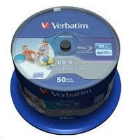 VERBATIM BD-R SL Datalife (50-pack)Blu-Ray/Spindle/6x/25GB Wide Printable, 43812