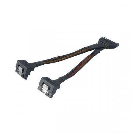 AKASA kabel power splitter 15pin SATA(M) na 2 x 15pin SATA(F) / AK-CBPW15-15BK / černý / 15cm