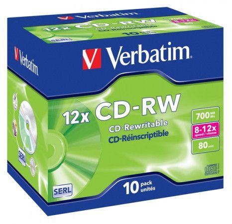 Disk Verbatim CD-RW 700MB/80 min. 8-12x, jewel box,10ks, 43148