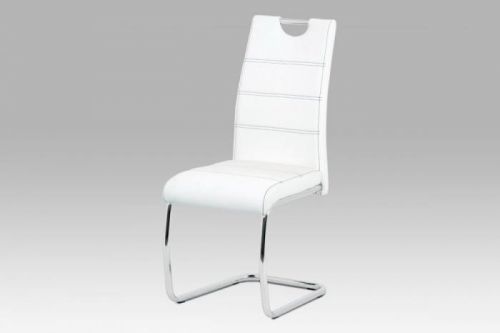 Jídelní židle, bílá ekokůže, černé prošití, kov chrom HC-481 WT Autronic