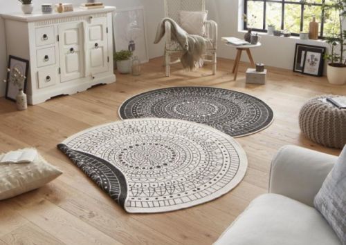 Kusový koberec Twin-Wendeteppiche 103101 creme schwarz kruh – na ven i na doma - 200x200 (průměr) kruh cm NORTHRUGS - Hanse Home koberce