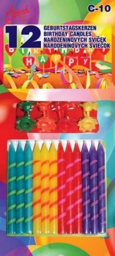 12ks narozeninových svíček se stojánky barevné - Alvarak