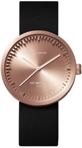 LEFF TUBE WATCH D38 / ROSE GOLD WITH BLACK LEATHER STRAP