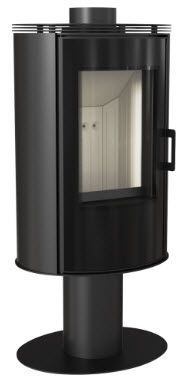 KRATKI Krbová kamna KOZA AB Glass s ocelovou horní deskou a otočnou nohou - černá