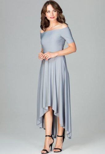 LENITIF Společenské šaty odhalující ramena K485 Grey velikost: XL