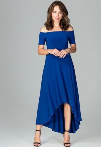 LENITIF Společenské šaty odhalující ramena K485 Sapphire velikost: S