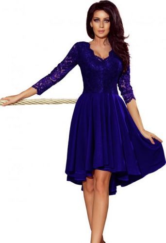 NUMOCO Modré šaty NICOLLE s krajkovými rukávy 210-4 velikost: S