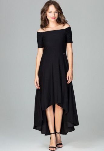 LENITIF Společenské šaty odhalující ramena K485 Black velikost: L
