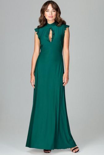 LENITIF Dlouhé šaty s volánovými rukávy K486 Green velikost: L