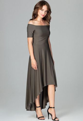 LENITIF Společenské šaty odhalující ramena K485 Olive velikost: S