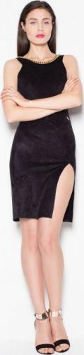 VENATON Černé semišové šaty s rozparkem VT059 Black velikost: L