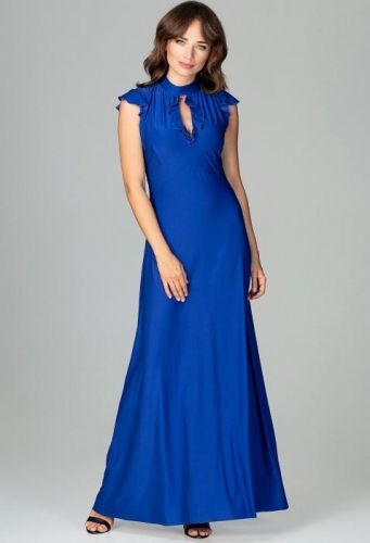 LENITIF Dlouhé šaty s volánovými rukávy K486 Sapphire velikost: XL
