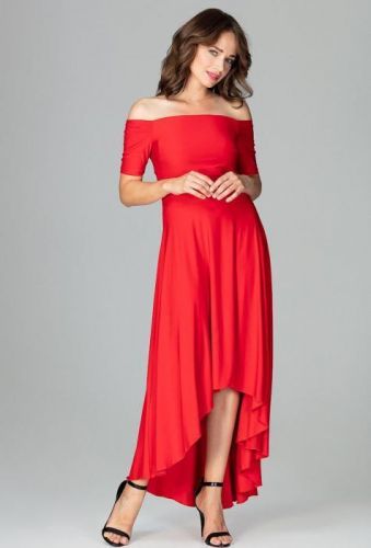 LENITIF Společenské šaty odhalující ramena K485 Red velikost: S