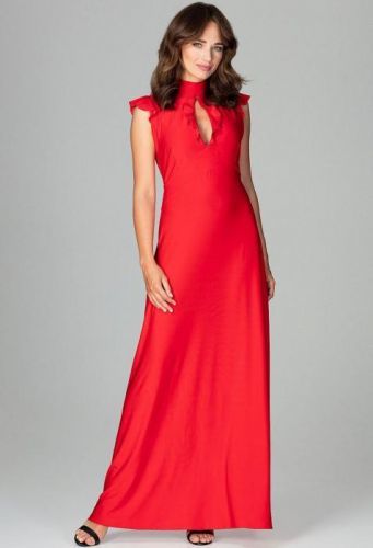 LENITIF Dlouhé šaty s volánovými rukávy K486 Red velikost: L
