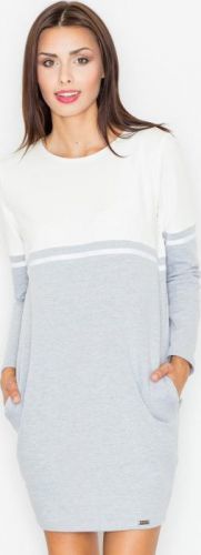 FIGL Dámské smetanově-šedé šaty  M510 ecru - grey velikost: 2XL