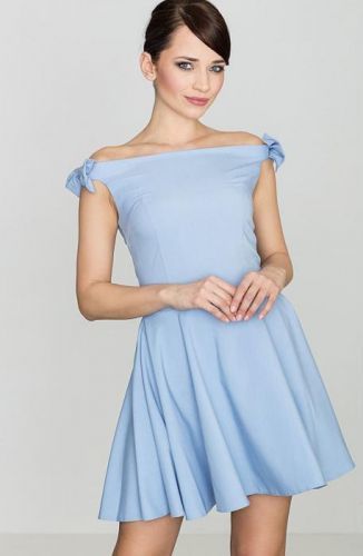 LENITIF Modré šaty s mašličkami na ramenou  K170 Blue velikost: XL