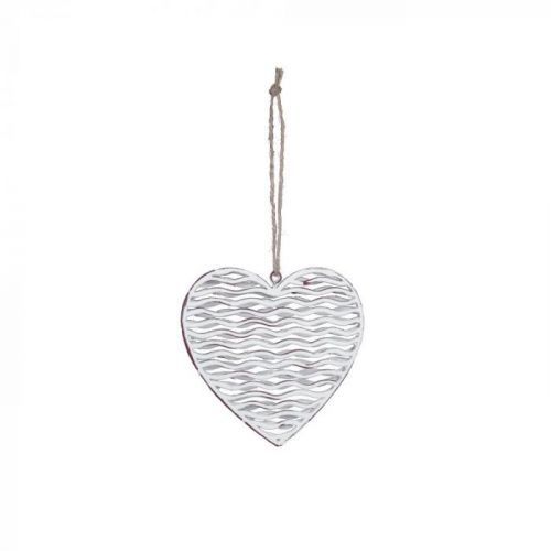 Střední závěsná bílá kovová dekorace ve tvaru srdce s motivem srdíčka Ego Dekor, 10 x 9,5 cm