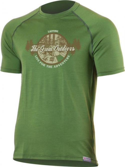 Lasting LUCAS 6060 zelené pánské vlněné merino triko s tiskem Velikost: XXL