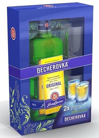 Becherovka 0,7l+kazeta 2 skla
