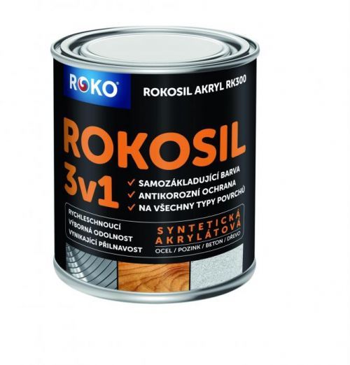 Nátěr na kov Rokosil akryl 3v1 RK300 ČSN 1000 (0,6 l/bal)