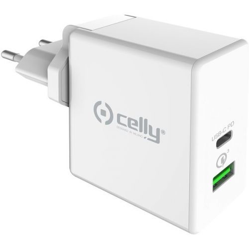 CELLY PRO Power nabíječka USB-C/USB Qualcomm Quick Charge 3.0, 45W, bílá
