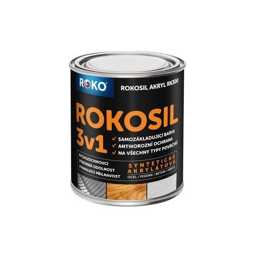 Nátěr na kov Rokosil akryl 3v1 RK300 ČSN 1010 (0,6 l/bal)