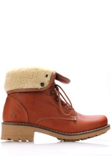 Hnědé kožené kotníkové boty s kožíškem Online Shoes - 39