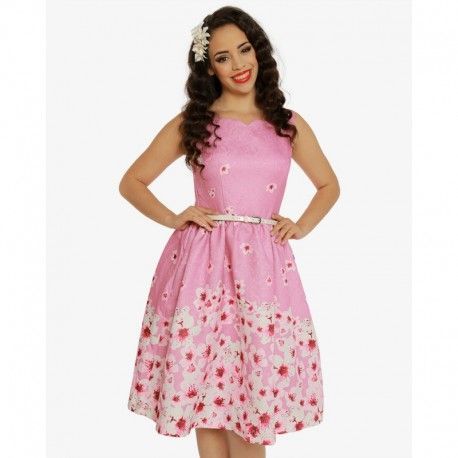 Dámské retro šaty Delta Pink Blossom Floral, Velikost 40, Barva Barevná Lindy Bop 5056041