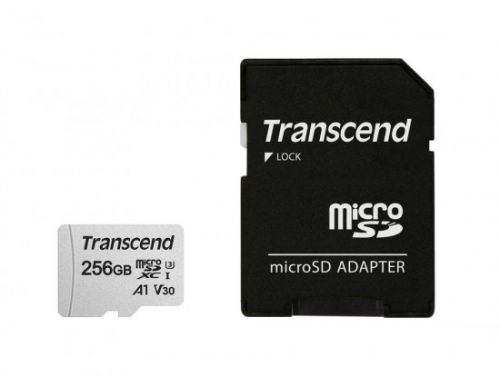Transcend 256GB microSDXC 300S UHS-I U3 V30 A1 (Class 10) paměťová karta (s adaptérem), 95MB/s R, 45MB/s W