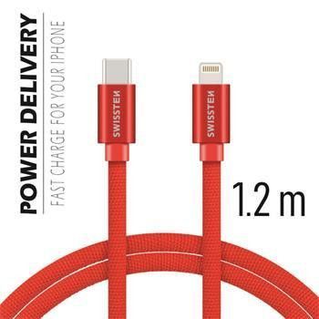 SWISSTEN DATA CABLE USB-C / LIGHTNING TEXTILE 1,2M RED