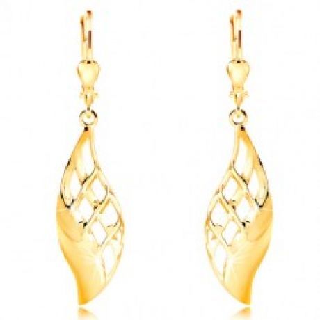 Náušnice ze žlutého 14K zlata - velký lesklý list zdobený mřížkou GG211.04 Miss Sixty