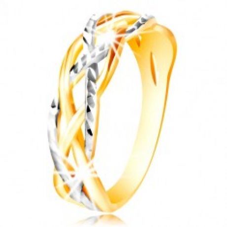 Prsten ze 14K zlata - dvoubarevné, zvlněné a propletené linie, zářezy GG215.65/71 Miss Sixty