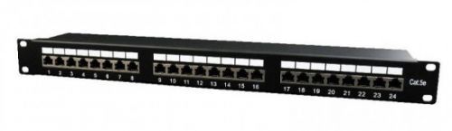 Gembird patch panel 19``, 24 port 1U cat.5e se zadní organizací kabelů, černý, NPP-C524-002