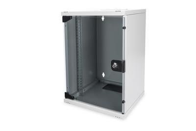 DIGITUS Wall Mount Cabinet 10`` 9U 464x312x300mm, glass door, grey, mounted, DN-10-09U