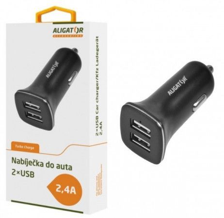 Nabíječka do auta ALIGATOR s 2xUSB výstupem 2,4A, Turbo charge, černá, CHA0023