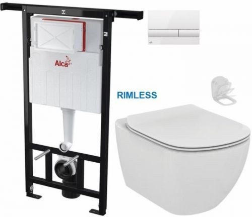 AKCE/SET/ALCAPLAST Jádromodul předstěnový instalační systém + tlačítko M1710 + WC TESI RIMLESS AM102/1120 M1710 TE2