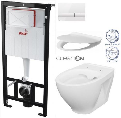 AKCE/SET/ALCAPLAST Sádromodul předstěnový instalační systém + tlačítko M1710 + WC CERSANIT CLEANON MODUO + SEDÁTKO AM101/1120 M1710 MO1